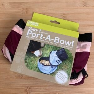 Outward Hound 2-in-1 Food & Water Travel Pet Bowl in Beet & Pink